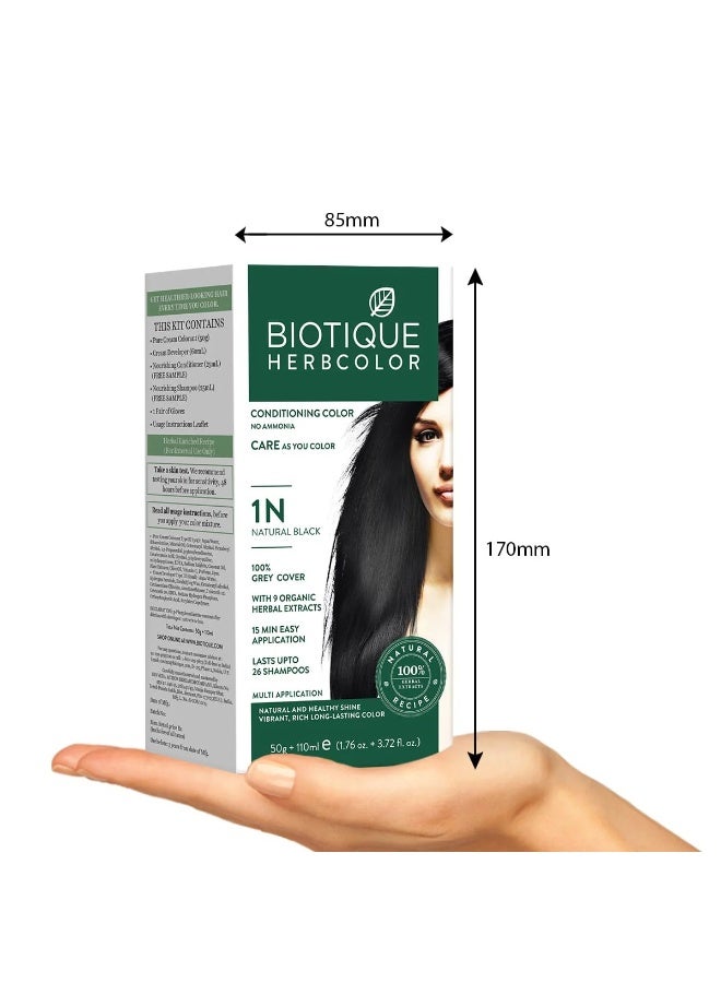 Biotique Herbcolor Conditioning Hair Colour l Ammonia Free Hair Color l 9 Organic Herbal Extracts l Natural and Healthy Shine l 50g + 110ml| Natural Black 1N (Pack of 1) - Image 3